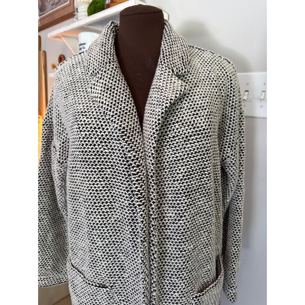 Marine Layer Birdseye Women Medium Black White Textured Knit Open Front Cardigan - Picture 2 of 10